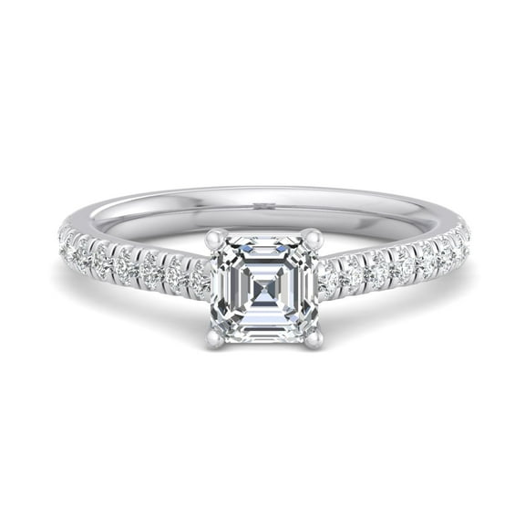 Veda Jewel 1.48 Ct Asscher Cut Lab-Created Diamond Engagement Ring - 14K White Gold Plated Ring - Bezel Set Solitaire with Accents Ring - Fashionable Jewelry Gift for Her - Everyday Diamond Ring