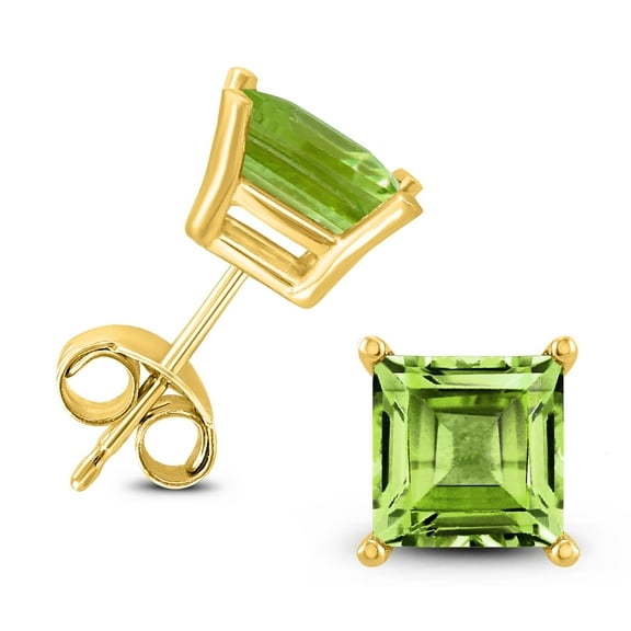 SZUL Women's 14K Yellow Gold 7MM Square Peridot Earrings