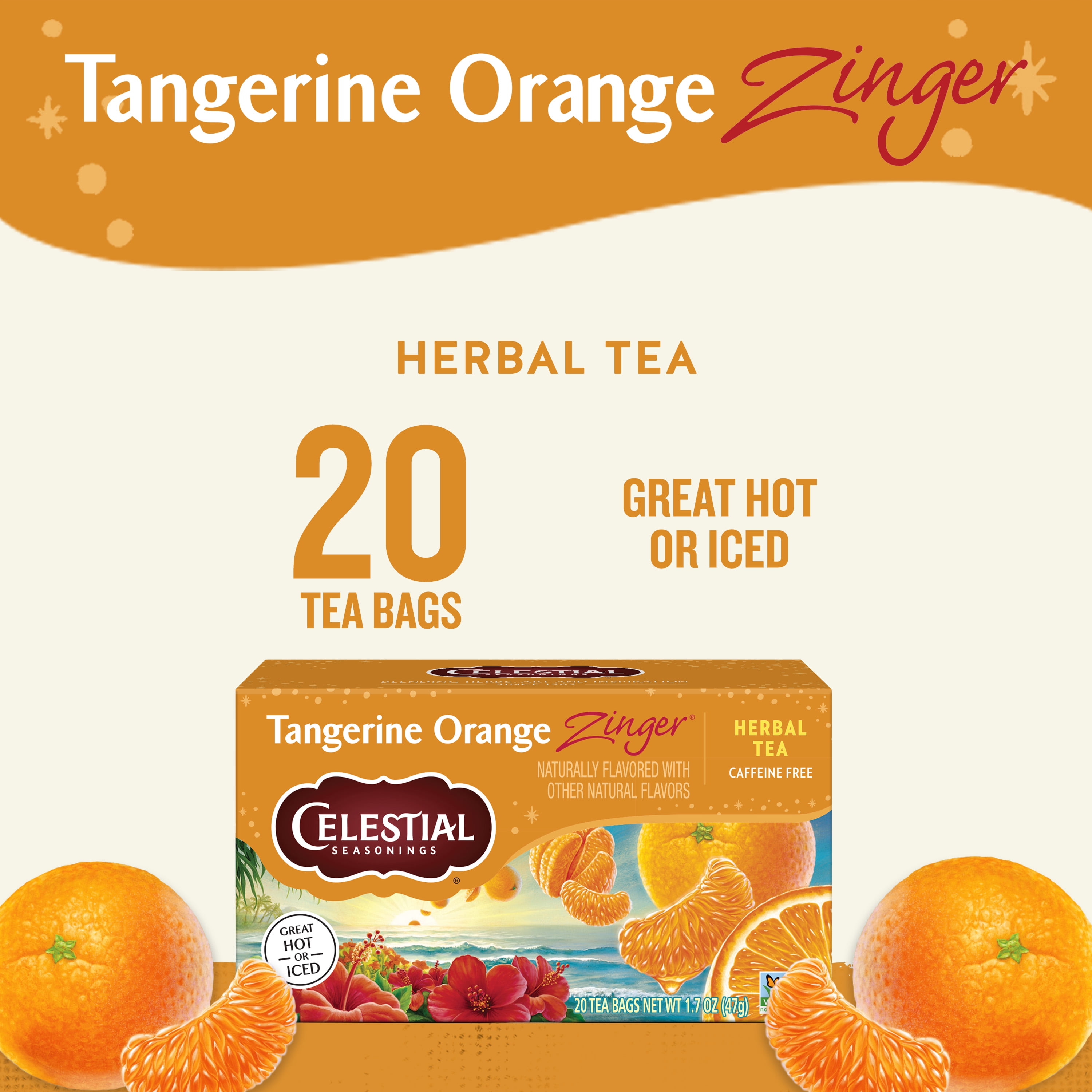 (6 pack) Celestial Seasonings Tangerine Orange Zinger Herbal Tea Bags (20 Count)