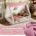 thumbnail image 5 of DeepRoar Full Size House Floor Bed with Tent and Light, Solid Wood Teepee Floor Bed with Full-length Guardrails, Montessori and Childlike Design, White+Pink, 5 of 6