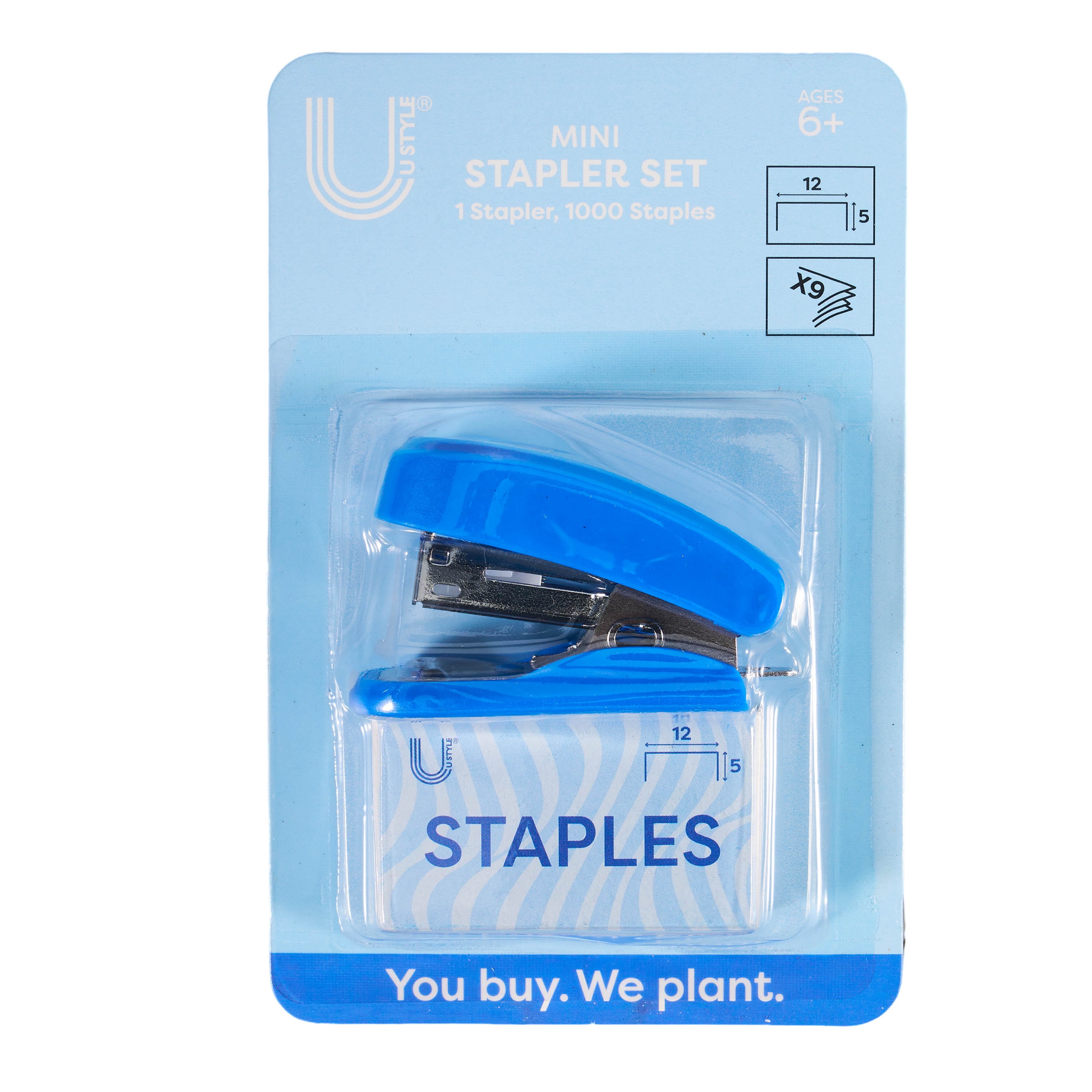 U Style Mini Blue Stapler Set with Staples