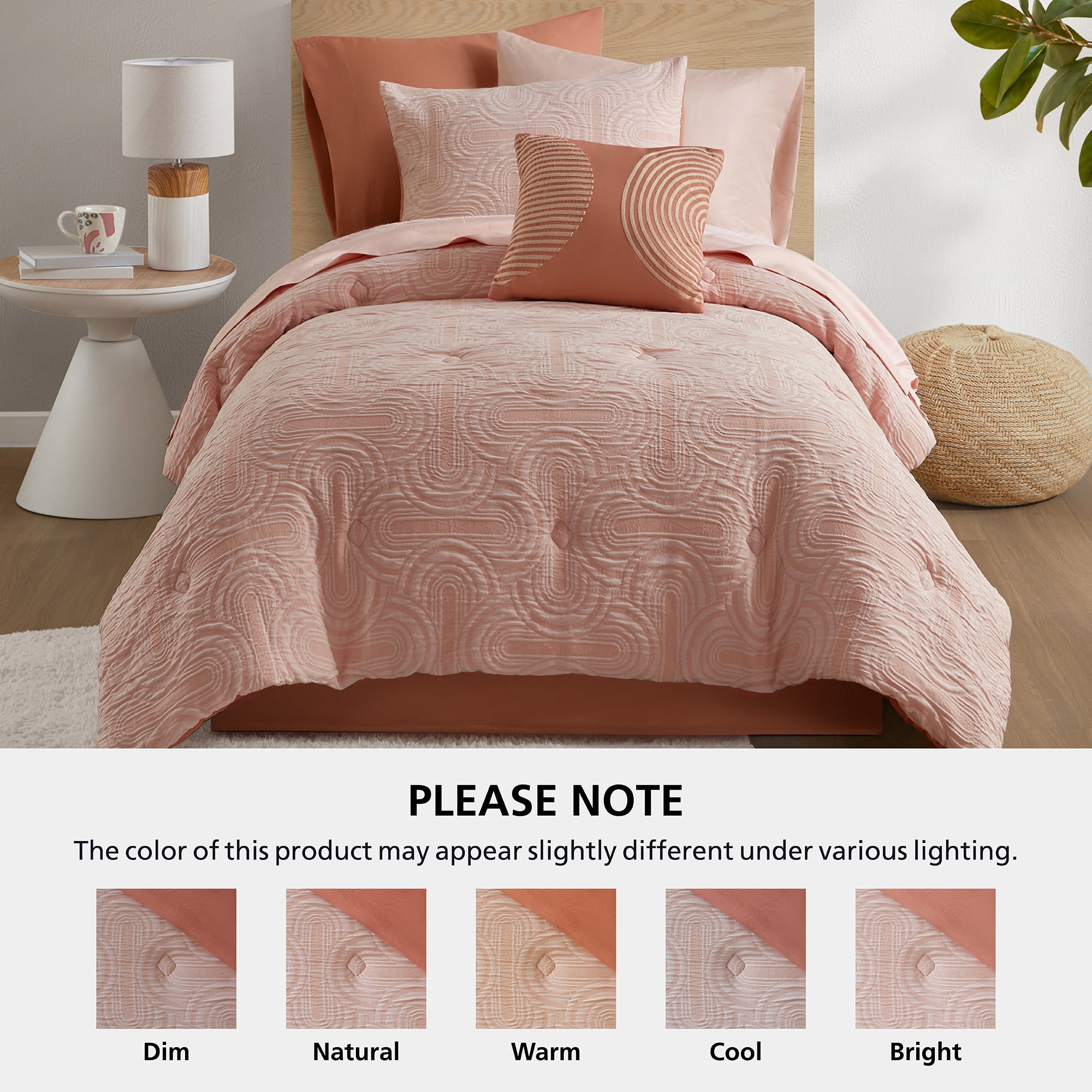 Mainstays 8-Piece Reversible Bed-in-a-Bag Comforter Set with Sheets, Twin/Twin-XL, Pink Arch
