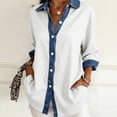 thumbnail image 2 of Summer Tops, Duoif Women's Denim Patchwork Button Down, Long Sleeve Casual Shirts for Women White L, 2 of 4