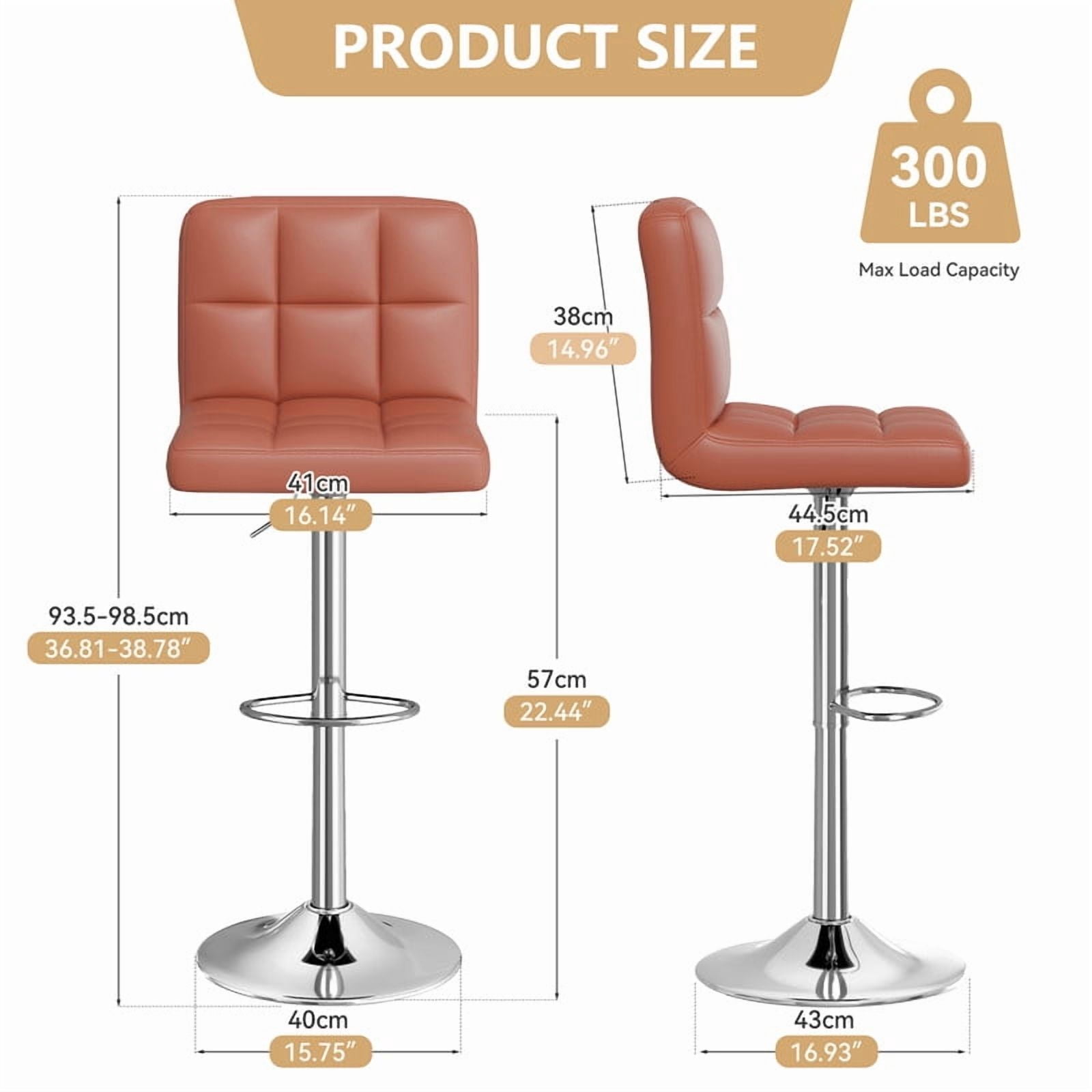 Daluvenix Swivel Bar stools set of 2 Modern PU Leather Barstools with Midback, Adjustable Counter Height Bar Chairs for Kitchen Island, Brown