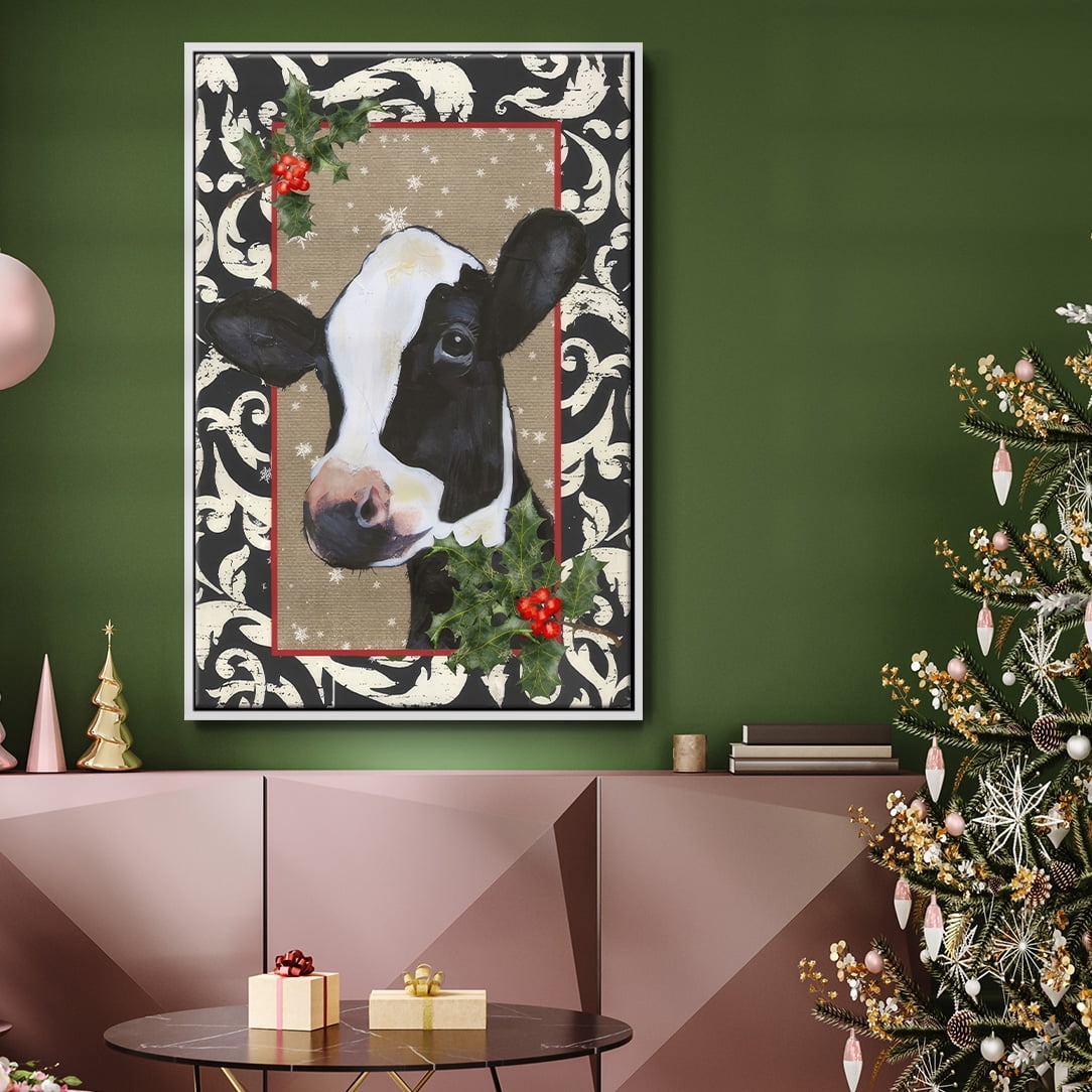 County Christmas Farm I - Framed Gallery Wrapped Holiday Canvas - 17 x 25 - White Frame