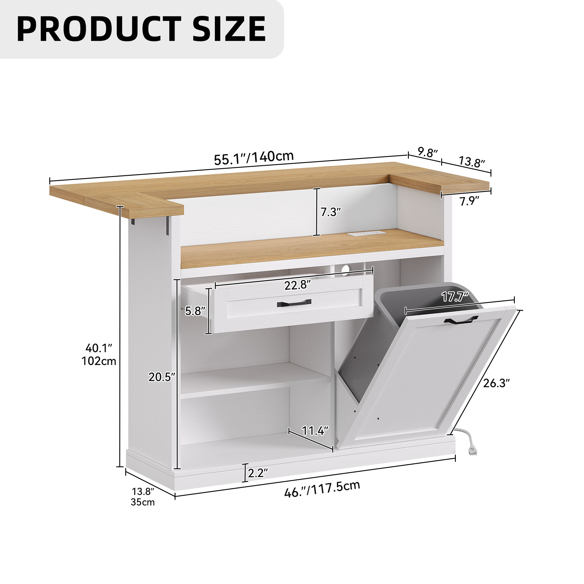 Homiflex 55" Kitchen Island with Storage, Lrage Island cart with wheels, White