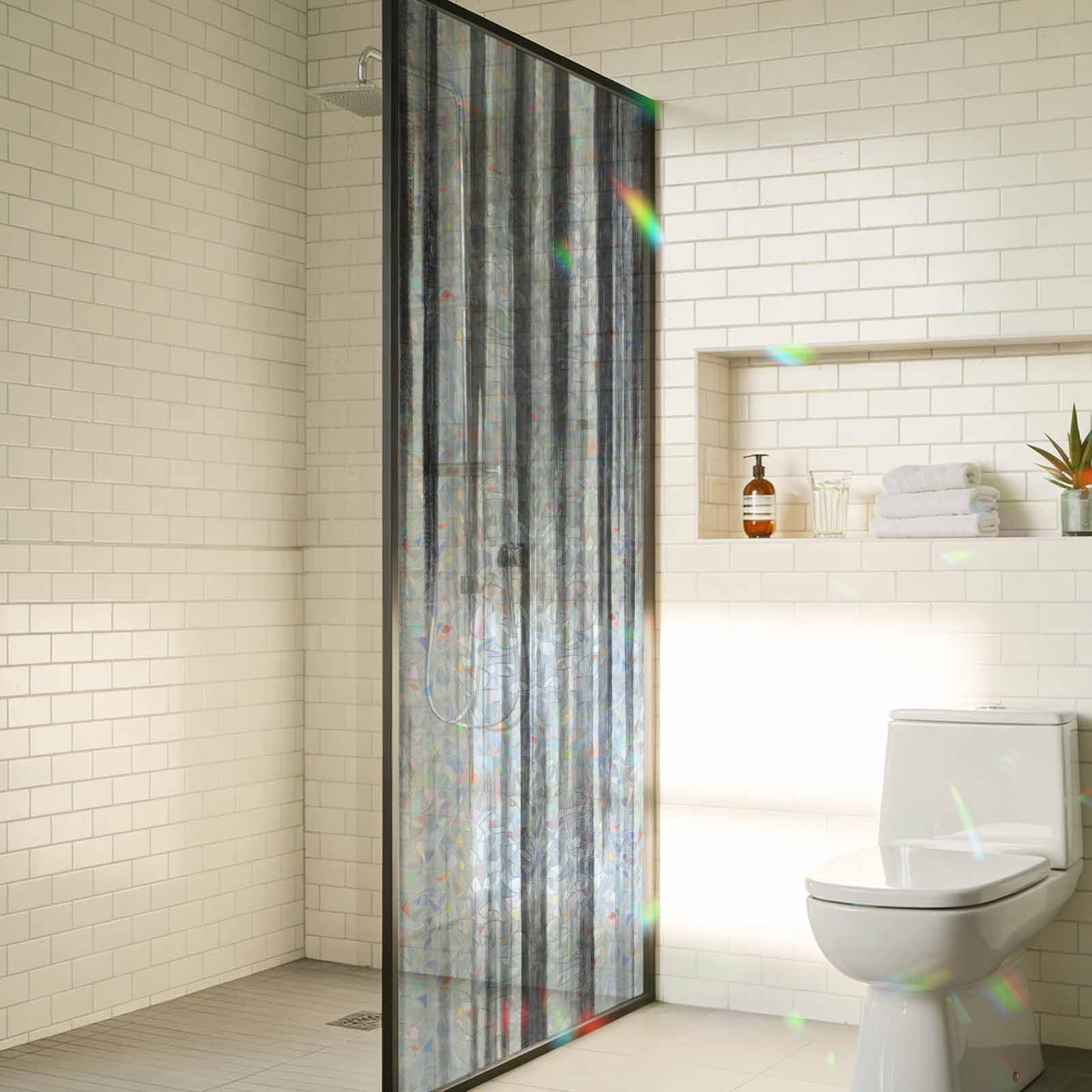 Black Gray White Window Privacy Film Stain Glass,Reusable Decorative Rainbow Window Film,Vintage Rustic Abstract Ombre Aesthetic Static Cling Sun Blocking Stickers Decals Covers 23.6" x 59" (2pcs)