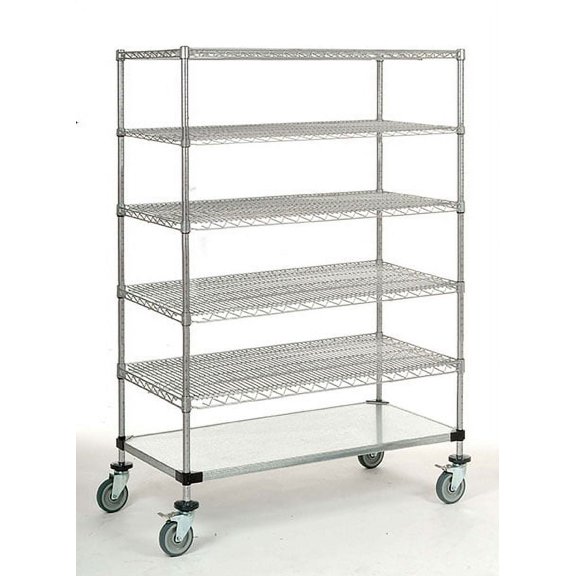 21" Deep x 60" Wide x 92" High 1200 lb Capacity Mobile Unit with 5 Wire Shelves and 1 Solid Shelf