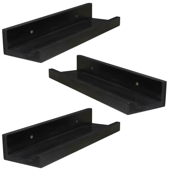 ITY International - Set of 3 Wall Shelves with Raised Lip, 19.5"x3.75"x2", Black