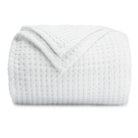 Comfy Cubs 100% Cotton Waffle Weave Blanket - Soft Lightweight Blankets (White, 50" X 60")