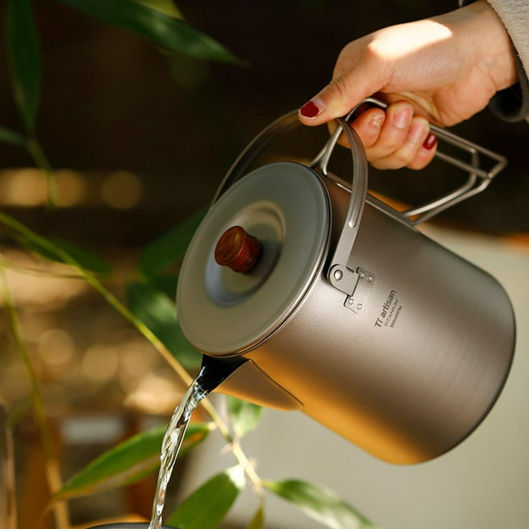 1.5l Titanium Coffee Kettle Camping Tea Pot Outdoor Hanging Coffee Maker 