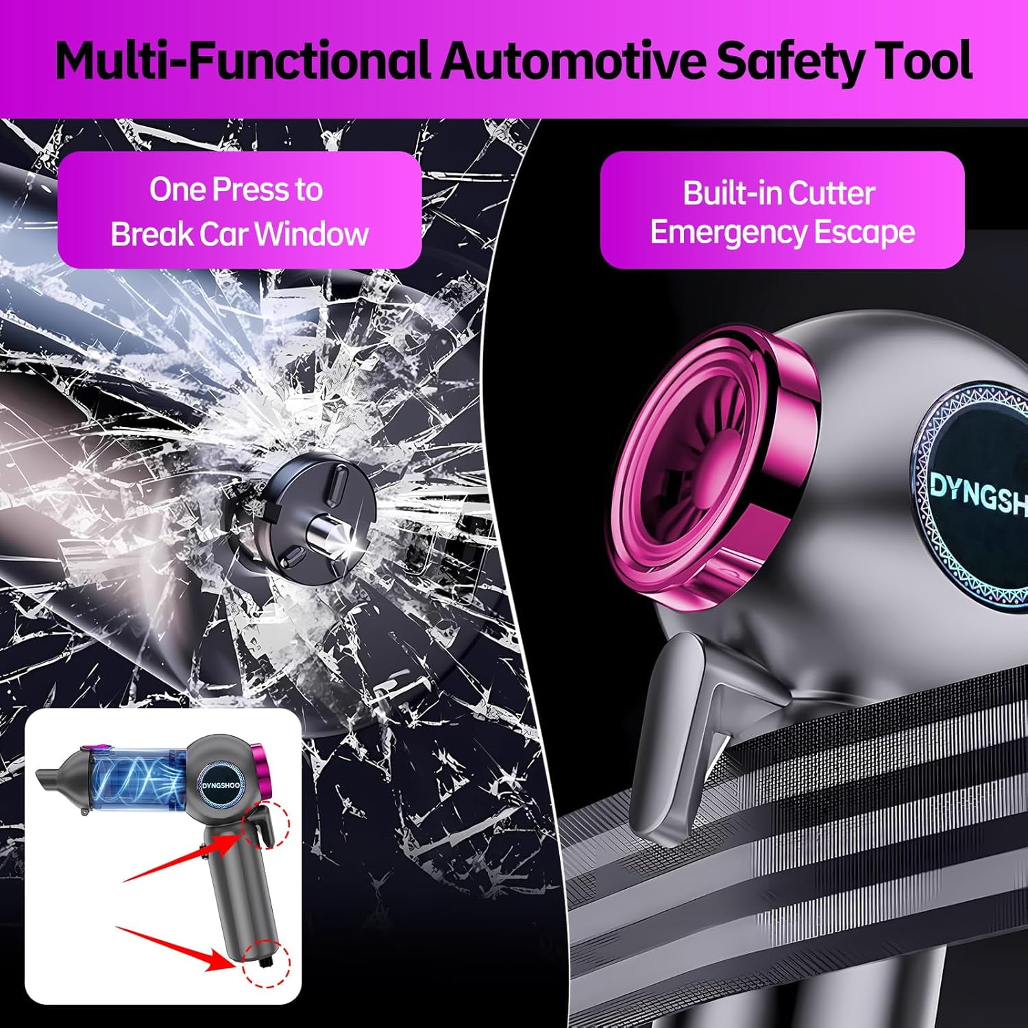 Handheld Car Vacuum Portable Cordless（Equipped with a one-Touch Window Breaker and Seatbelt Cutter ） Car Vacuum Cleaner with 25000Pa Ultra-Strong Suction,Design for Drivers ()