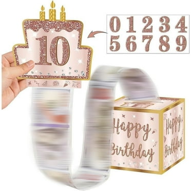 Birthday Money Gift Box with DIY Stickers, Boriyuan Pink Rose Gold Surprise Birthday Party Cash Gift Box, Surprise Gift Box for Cash with Pull Out, Birthday Gift Box for Women Girls Family