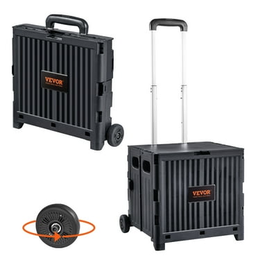 VEVOR Foldable Utility Cart,80 lbs Load Capacity,Folding Portable Rolling Crate Handcart with Durable Heavy Duty Telescoping Handle and 2 Wheels for Travel Shopping Moving Luggage Office Use,Black