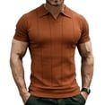 thumbnail image 5 of Men's Knit Ribbed Short Sleeve Open V-Neck Collared Polo Shirt, Casual Slim Fit Top, Breathable Textured Knitwear for Smart Casual Style and Everyday Wear Orange M, 5 of 5