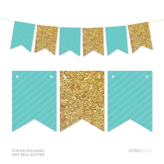 Diamond Blue Gold Glitter Pennant Party Banner