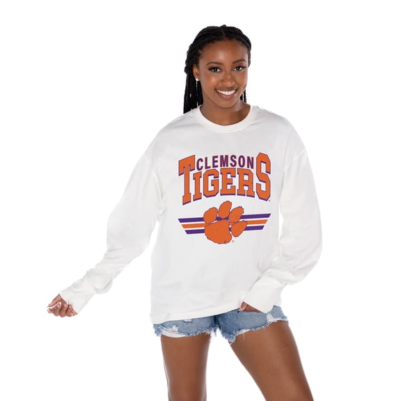Women's Gameday Couture White Clemson Tigers Oversized Swift Strike Long Sleeve T-Shirt
