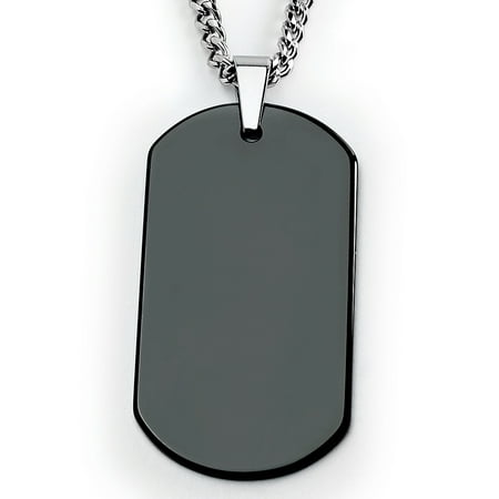 Tungsten Carbide Men's Large Black Dog Tag with free 24 Curb Chain
