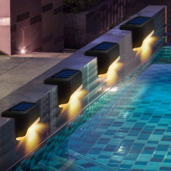 POINTERTECK Solar Pool Side Lights White Deck Lights 4 Pack Fence Post Solar Lights for Patio Yard Stairs Step and Pathway