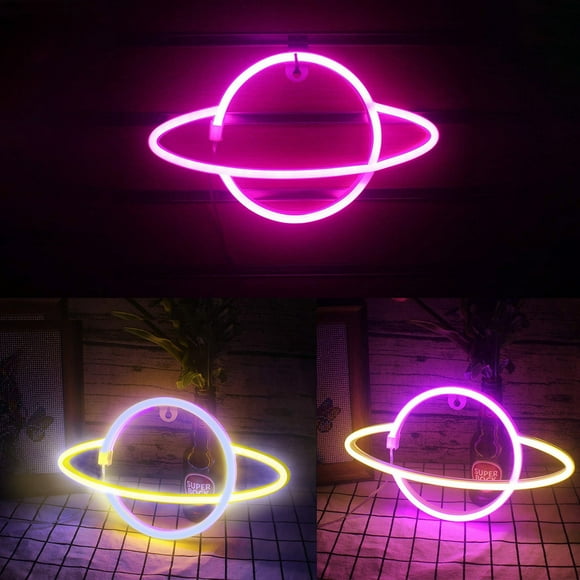 Xihbxyly Luz de Neón Led, Adorno con Forma de Universo, Funciona con Usb y Pilas, Brillo Azul/Rosa, Decoración de Pared/Mesa, Decoración para Fiestas, Bodas, 18 X 30 Cm