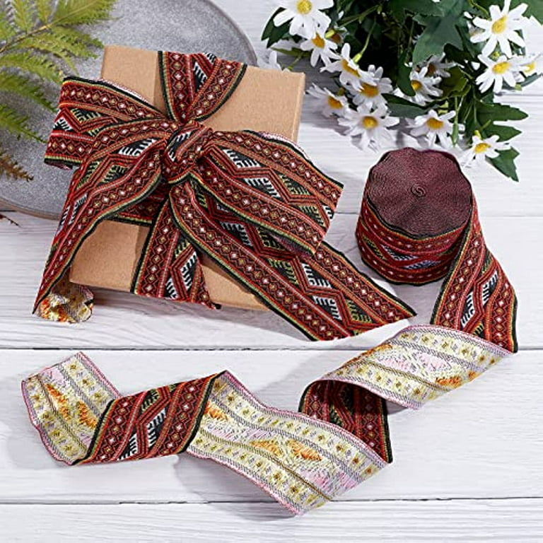 7.7 Yards Floral Jacquard Ribbon 2 inch Ethnic Jacquard Polyester Ribbon  Embroidered Woven Ribbon Trim for Sewing DIY Clothing Bag Embellishment