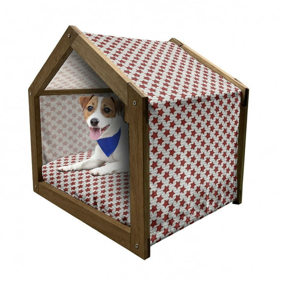 Stars Pet House, 5 Pointed Stars with Dots on Maritime Inspired Striped Backdrop, Outdoor & Indoor Portable Dog Kennel with Pillow and Cover, 5 Sizes, Pale Blue Ruby and Ivory, by Ambesonne