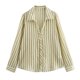 thumbnail image 3 of HH TRAF Blusa informal de verano a rayas con botones y cuello vuelto para mujer, manga larga y botonadura sencilla, 3 of 5