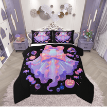 Manfei 3D Dreamy Ghost Bedding Comforter Set for Kid, Sugar Halloween Style Twin Comforter Sets, Kawaii Pumpkin Bat Reversible Bedding Set, Luxury Bedroom Decor, 2 Pieces