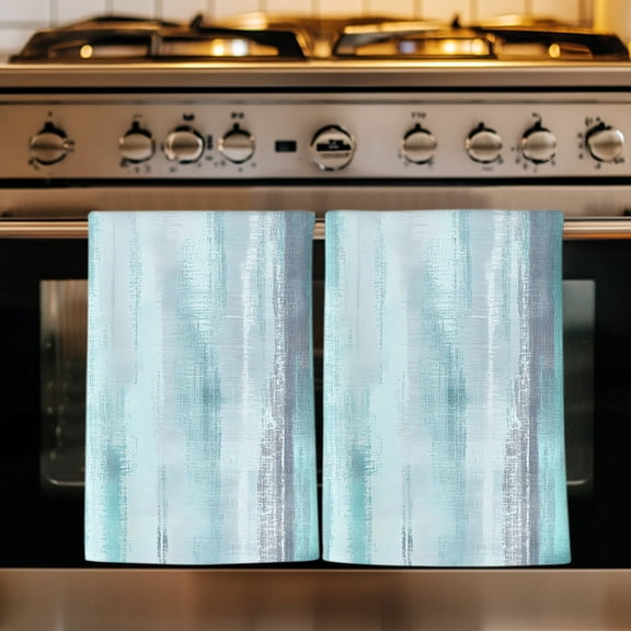 Turquoise Gray Ombre Kitchen Towels Set of 3, Modern Abstract Art Oil Painting Absorbent Dish Towels for Kitchen, Microfiber Hand Towel, Quick Drying Tea Towel for Cleaning Decorative Dishcloths