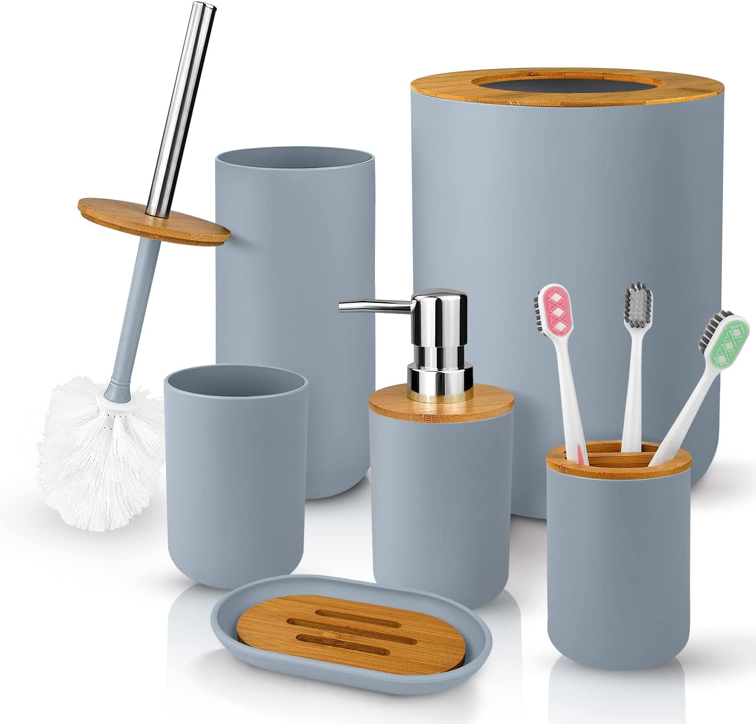 Livhil 6 Pcs Bamboo and Plastic Bathroom Accessories Sets, Specially ...