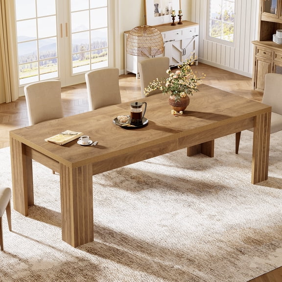 Finmind 78.74-inch Dining Table for 6-8, Large Farmhouse Kitchen Table with Sturdy Legs for Dining & Living Room, Rustic Brown