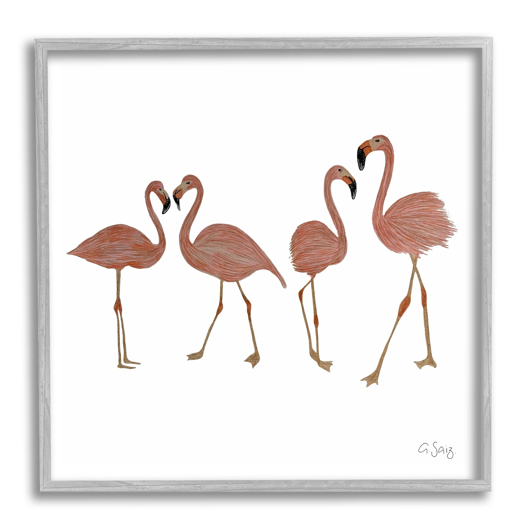 Stupell Industries Mingling Pink Flamingo Birds Animal Illustration Framed Wall Art, 17 x 17, Design by Ale Saiz Studio