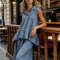 thumbnail image 5 of Cagogo Women's 2 Piece Set Peplum Top Wide Leg Pants Casual Boho Outfits Sleeveless V Neck Loose Summer Travel Clothes Matching Lounge Sets Tracksuits, Blue 2XL, 5 of 9