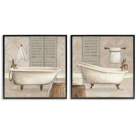 Stupell Industries Relaxing Neutral Bath 2 Piece Black Framed Giclee Art Set, design by Carol Robinson, 12 x 12