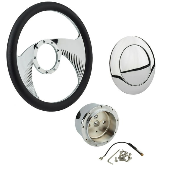 Chrome Wings Steering Wheel w/ Steering Wheel Adapter and Horn Button