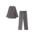 thumbnail image 2 of Manteau Kimono Rétro Texturé à Double Boutonnage pour Femmes 2 Pcs + Poches Taille Élastique et Pantalon Ample Style Pyjama, 2 of 31