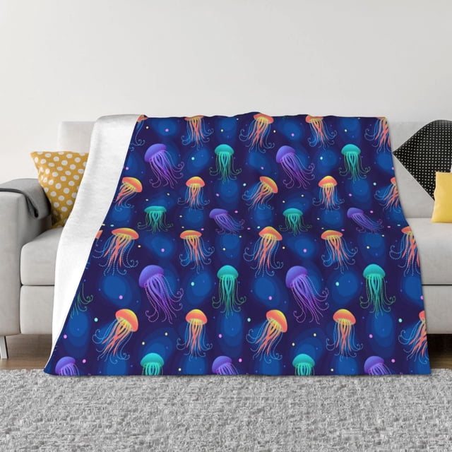 Balery Jellyfish colorful Manta de Franela con Dibujo, Lujo Ultra Suave y Cálido, Antipelusa y Resistente a las Arrugas para Cama, Sofá, Camping -80"x60"