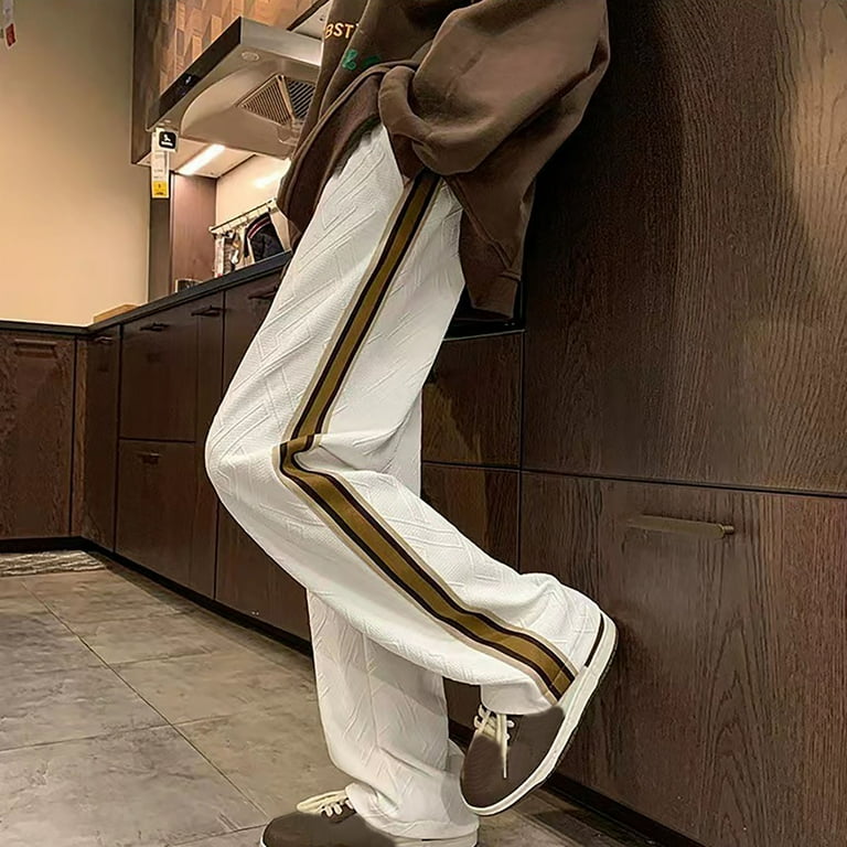 Olyvenn Men's Straight Leg Pants with Side Stripe Geometric