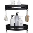 thumbnail image 1 of 2 Pack No Drilling Adhesive Wall Mounted Bathroom Shower Shelf Storage Organizer With 4 Hooks (black), 1 of 5