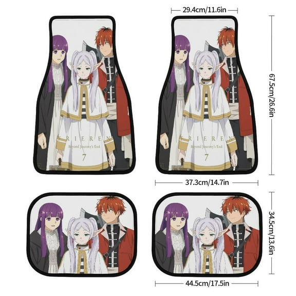 Frieren Beyond Journey's End 4-Piece Car Floor Mats with Anti-Slip PVC Heel Pad Waterproof Universal Fit for SUV Sedan and Van Black