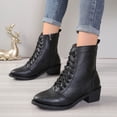 thumbnail image 3 of Oyedens Women's Mid Calf Combat Boots Vintage Black Leather Pointy Toe Riding Short Ankle Booties, 3 of 6