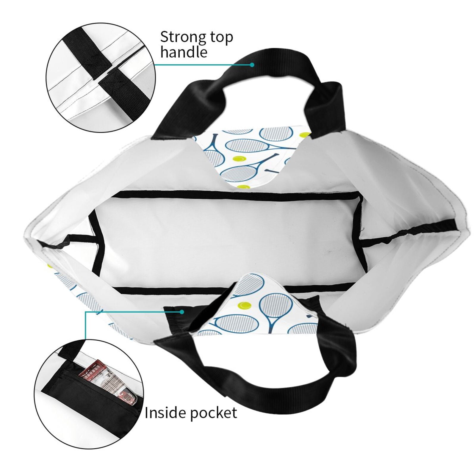 Rateoe Tennis Rackets And Balls Tote Bag - Waterproof Lightweight Handbags Travel Shoulder Bag for Hiking Yoga Gym Swimming Travel Beach