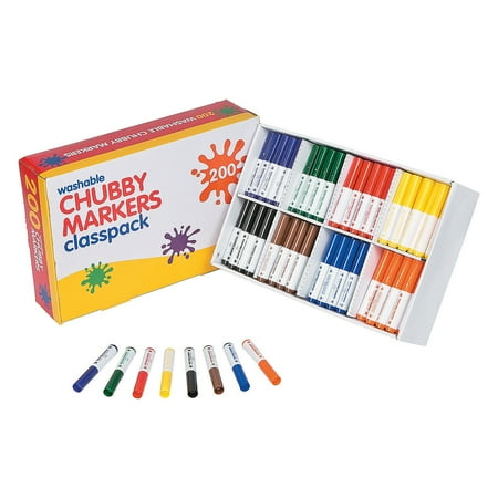 - Fun Express - Washable Chubby Marker 8 Color Classpack - Basic Supplies - Drawing - Markers - 200 Pieces