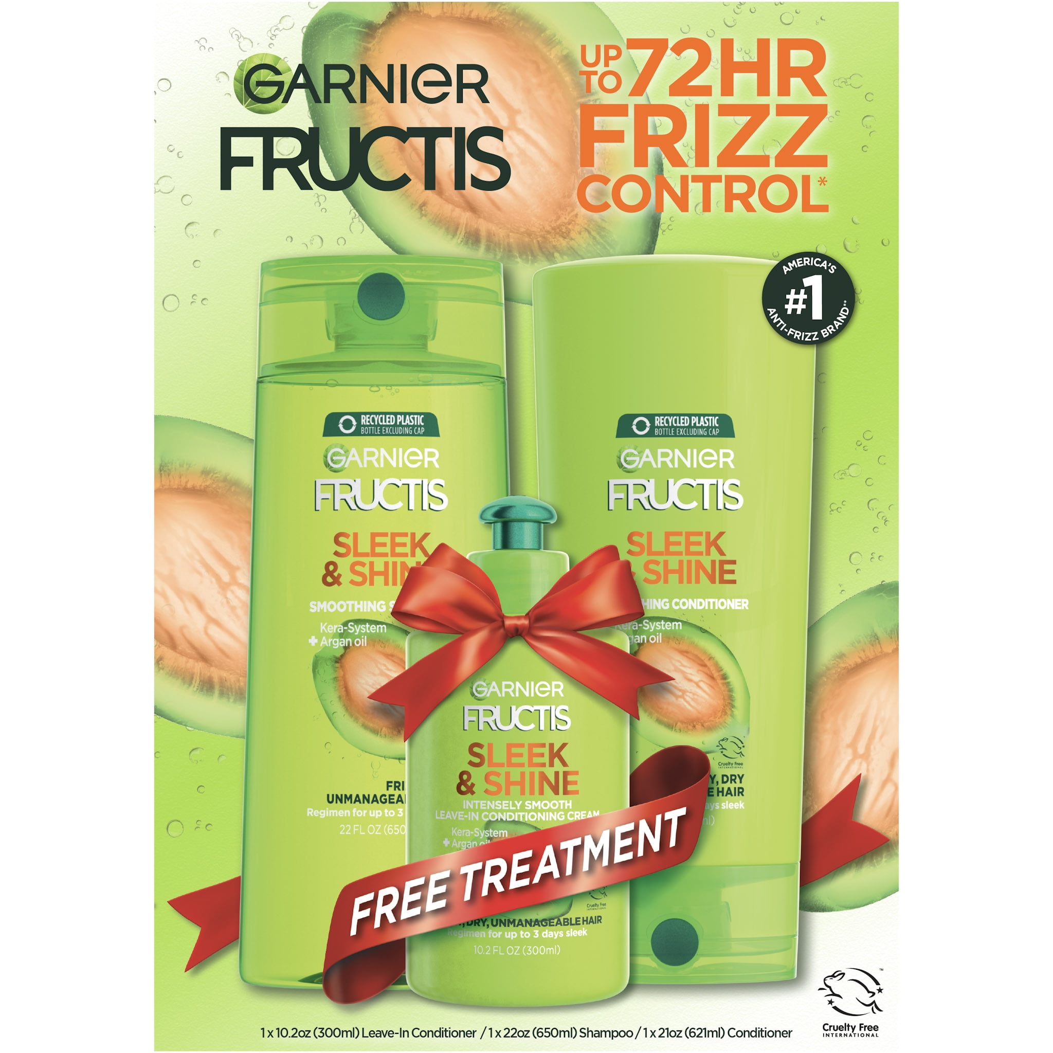 ($15 Value) Garnier Fructis Sleek & Shine Shampoo, Conditioner and Treatment Gift Set, 1 Kit
