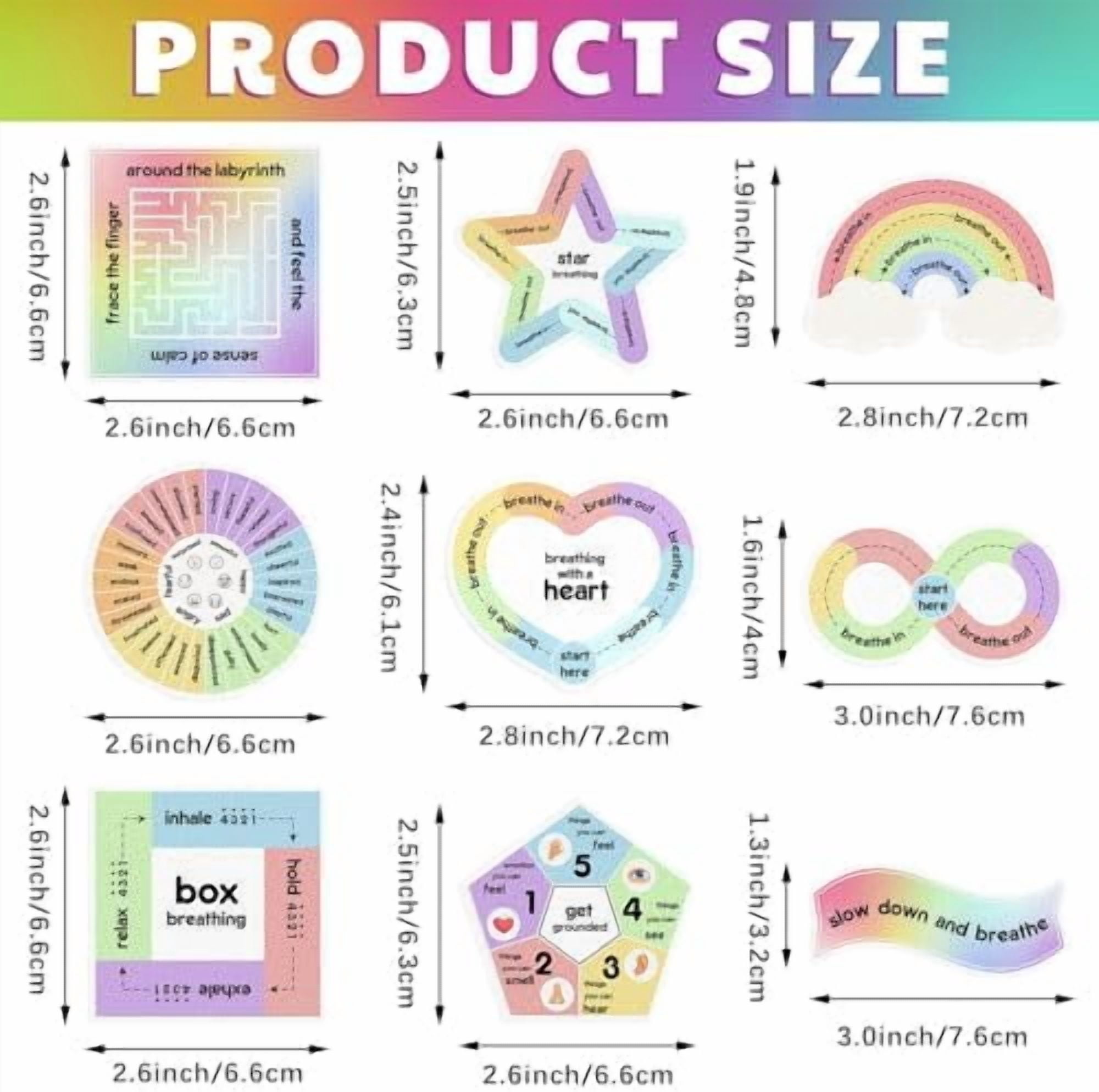 72 Pieces Anxiety Sensory Stickers Textured Stickers Fidget Mindfulness Sticker School Counselor Supplies Adult Sensory Items Anxiety Relief, 9 Styles(Rainbow Color)