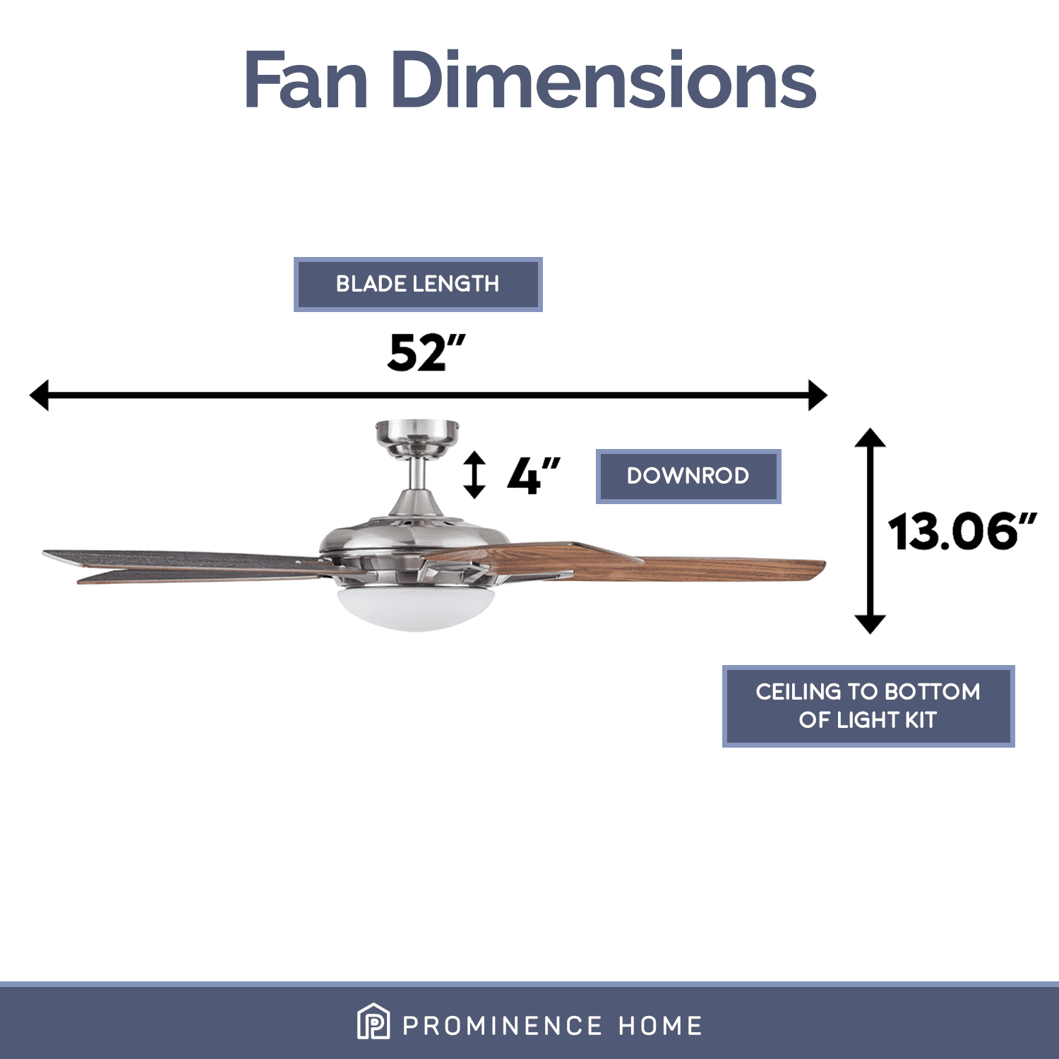Prominence Home Clancy 52" Brushed Nickel Indoor Ceiling Fan with Light, 5 Blades, Remote & Reverse Airflow