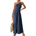 thumbnail image 1 of Gureui Women High Waist Romper, Casual Solid Color Sleeveless Off-Shoulder Neck Elastic Patchwork Slimming Fit Wide-Leg Trousers Jumpsuit, 1 of 9