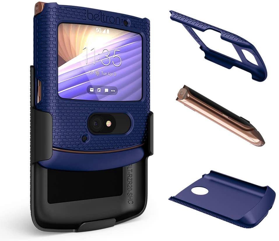 BELTRON Case with Clip for Motorola RAZR 5G AT&T / T-Mobile, Snap-On Protective Cover with Rotating Belt Holster Combo & Built in Kickstand for Motorola Moto RAZR 5G Flip Phone 2020 XT2071 - Blue