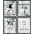 thumbnail image 3 of PixonSign Framed Wall Art, Banksy Style Grunge Typography Posters, Set of 4 Boy's Bedroom Illustration Wall Decor Prints, Multicolor Contemporary Wall Décor for Bedroom, Office - 8"x10" Black, 3 of 5