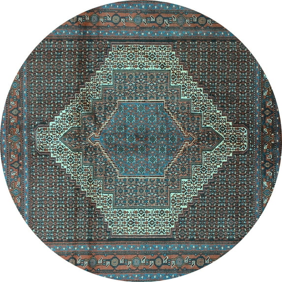 Ahgly Company Indoor Round Medallion Light Blue Traditional Area Rugs, 8' Round